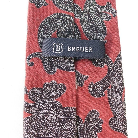 BREUER Vintage Paisley Heavy Cashmere/Silk Rose Navy-Black Silver Tie 60" - MINT - Picture 6 of 6